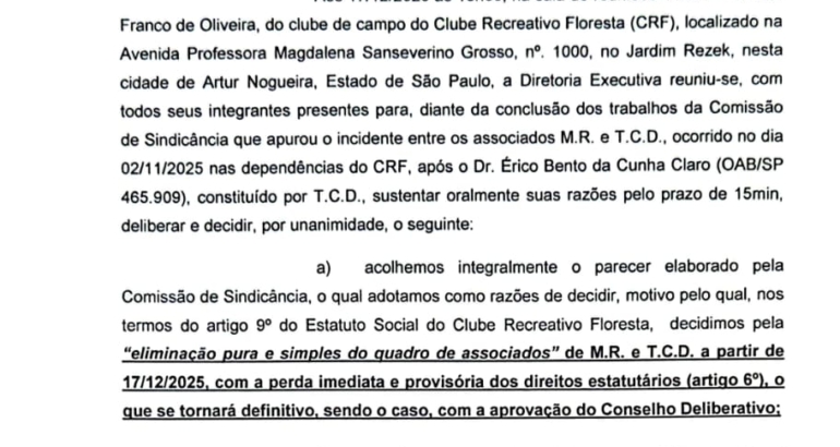 Ata da Reunião Extraordinária da Diretoria Executiva do Clube Recreativo Floresta (Biênio 2025/2027)