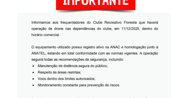 Operação de drone no Clube Recreativo Floresta